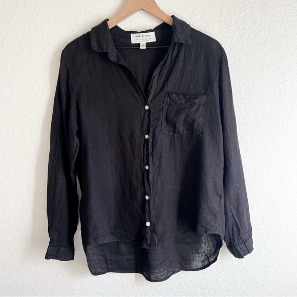 Anthropologie Cloth & Stone Black Linen Button Up Shirt size Medium - Picture 1 of 5